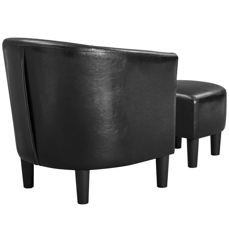 yl grand jazouli faux leather barrel accent chair and ottoman in black