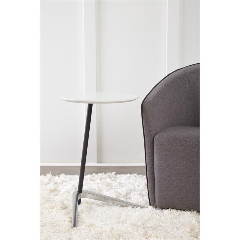Unique Furniture Wood and Metal Accent Table with Chrome Base in White