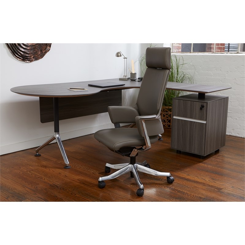 Unique Furniture Premium Leather High Backrest Office Chair in Gray