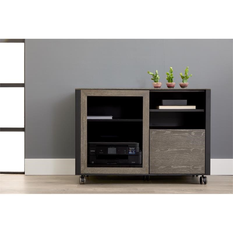 Unique Furniture Oslo Printer Cabinet in Gray Ash Wood and Black