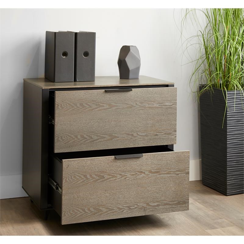Unique Furniture Oslo 2-drawer Lateral File in Gray Ash Wood and Black