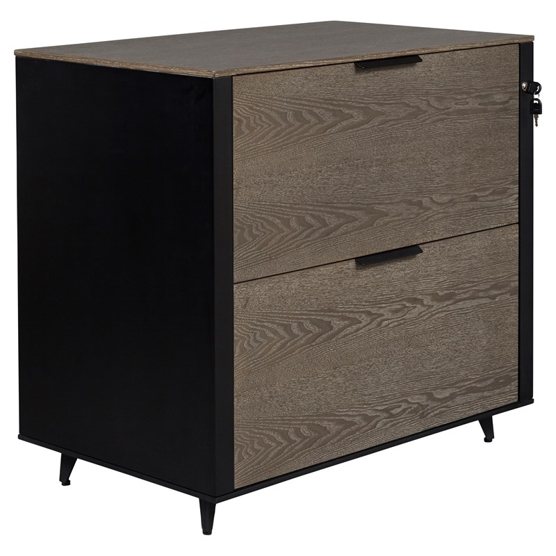 Unique Furniture Oslo 2-drawer Lateral File in Gray Ash Wood and Black