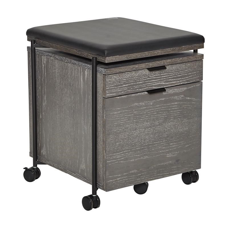 Unique Furniture 2 Drawer Mobile Pedestal with Black Seat in Gray Ash