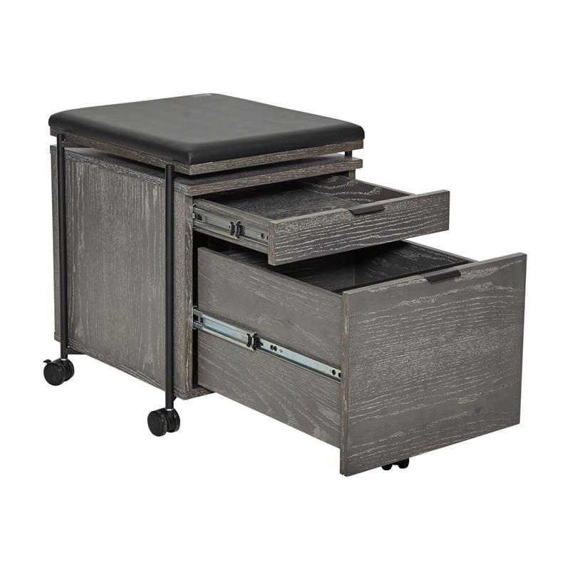Unique Furniture 2 Drawer Mobile Pedestal with Black Seat in Gray Ash