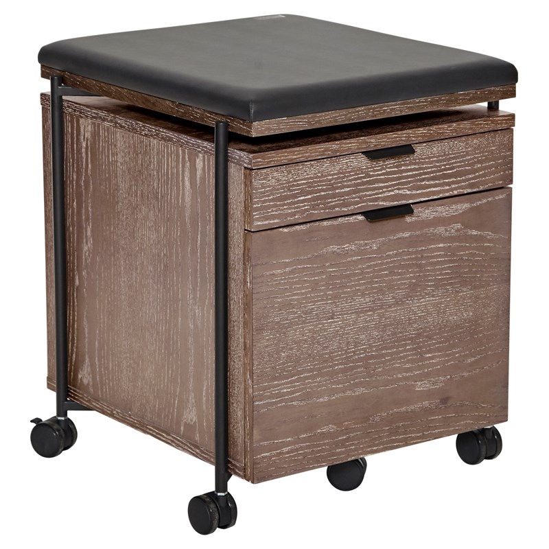 Unique Furniture 2-drawer Wood Mobile Pedestal with Castors in Thermo oak