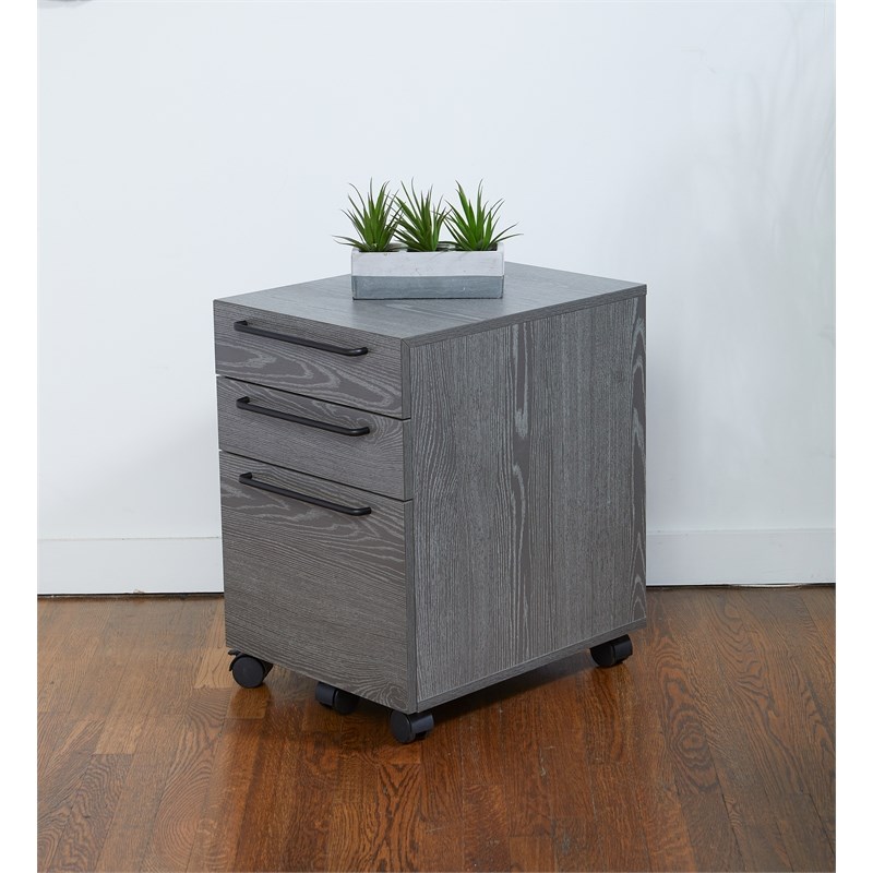 Unique Furniture Engineered Wood Mobile Pedestal in Gray with Castors