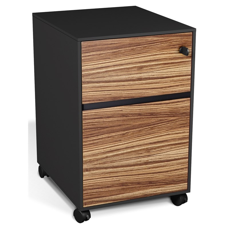 Unique Furniture 3-drawer Wood Mobile Pedestal in Zebrano and Black