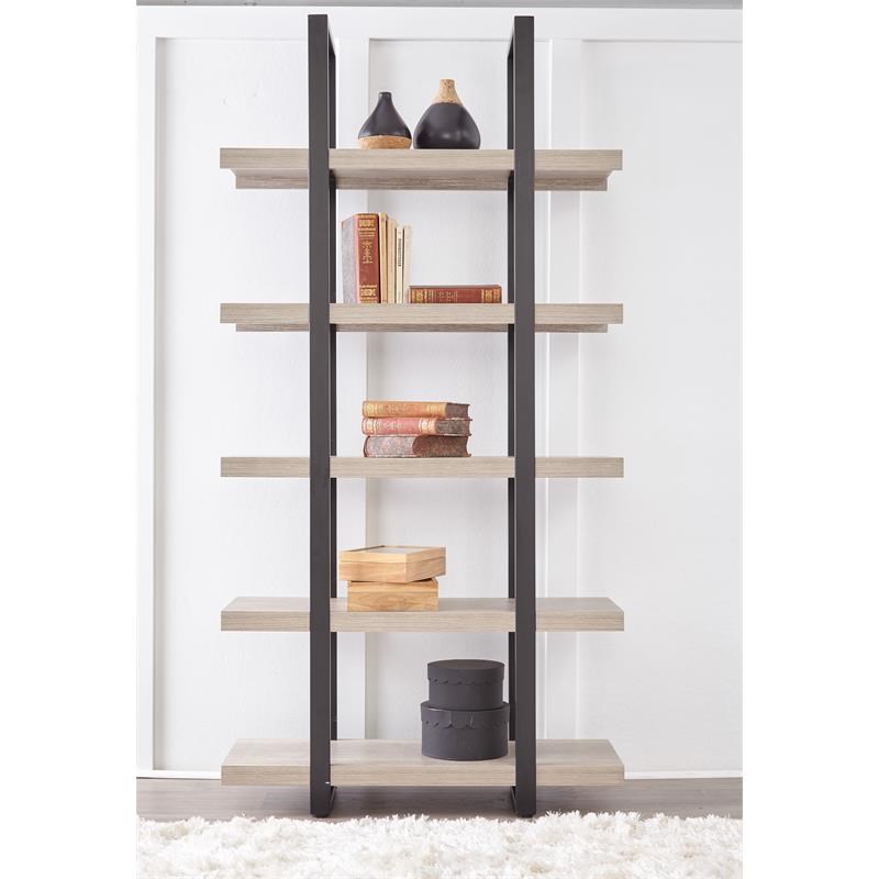 Unique Furniture Stavanger Engineered Wood Tall Open Bookcase in Gray