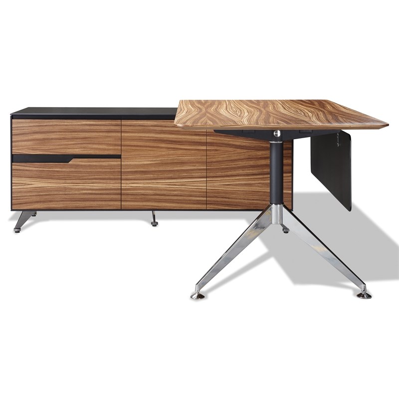 Unique Furniture Executive Desk with Left Side Facing Cabinet in Zebrano/Black