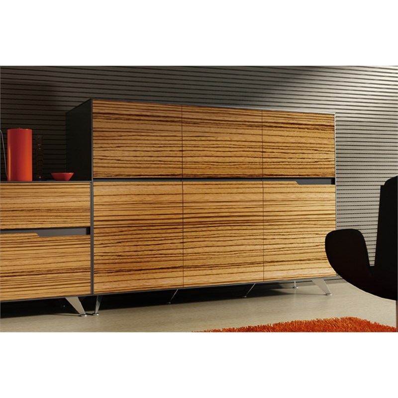 Unique Furniture 6-door Lacquered Engineered Wood Cabinet in Zebrano and Black