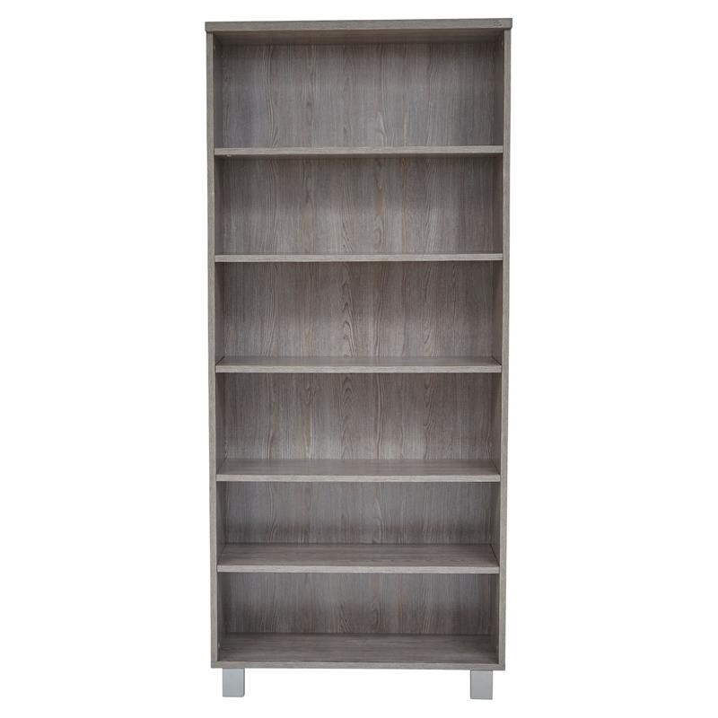 Unique Furniture K101 Contemporary Bookcase with 6 Shelves in Gray