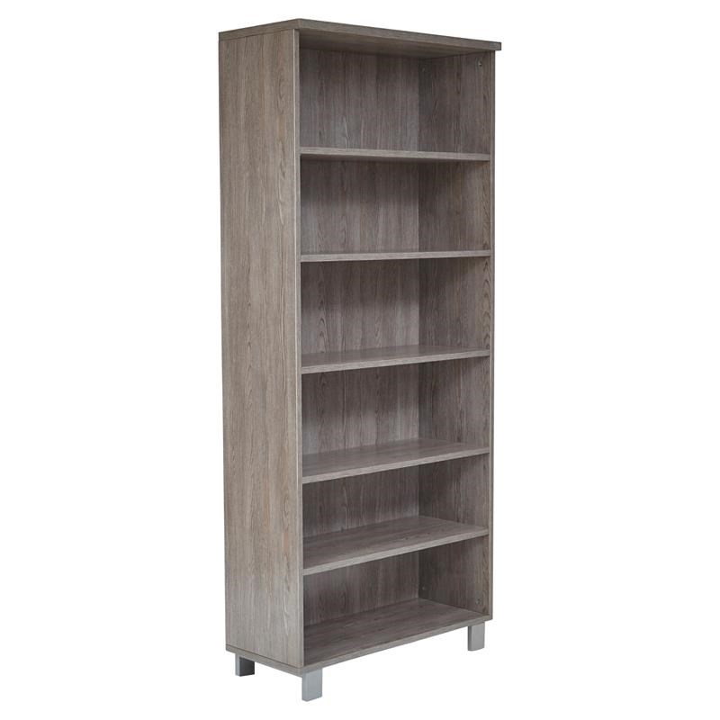 Unique Furniture K101 Contemporary Bookcase with 6 Shelves in Gray