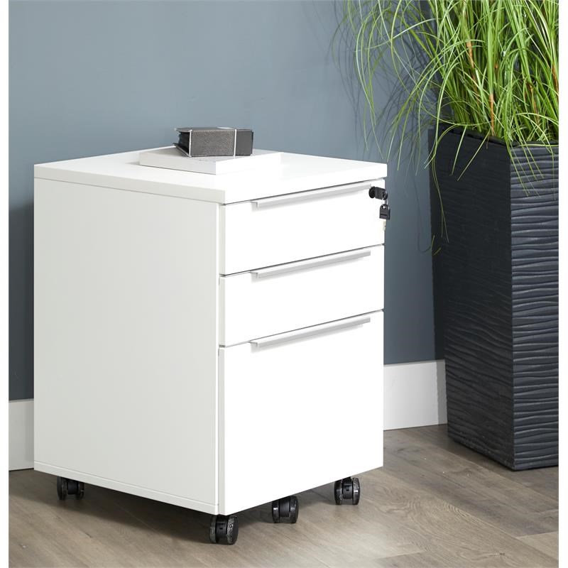 Unique Furniture K126 Mobile Pedestal with 3 Drawers in White