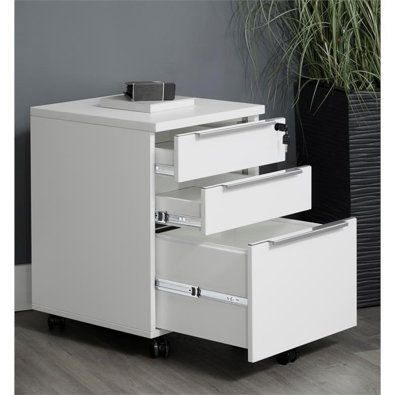 Unique Furniture K126 Mobile Pedestal with 3 Drawers in White