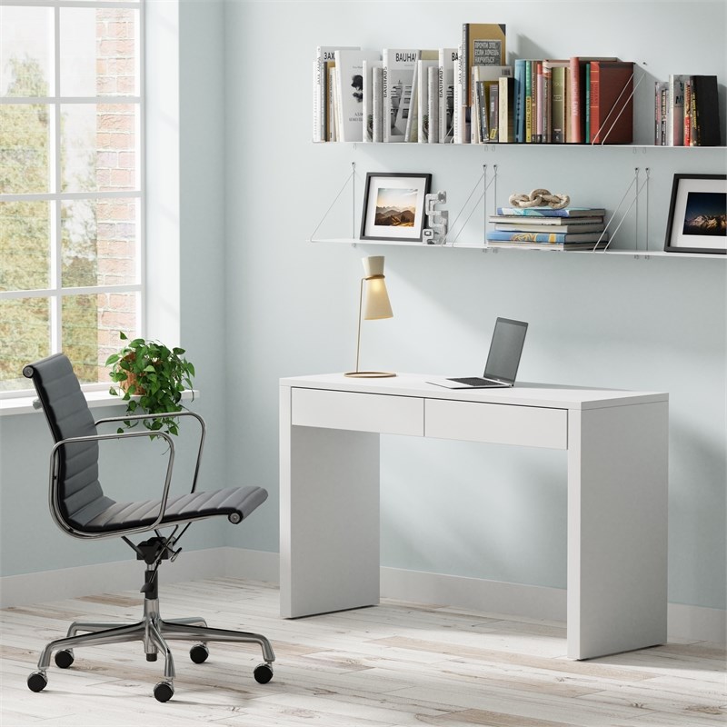 Unique Furniture Lacquered Wood Glossy Desk With 2 Drawers in White