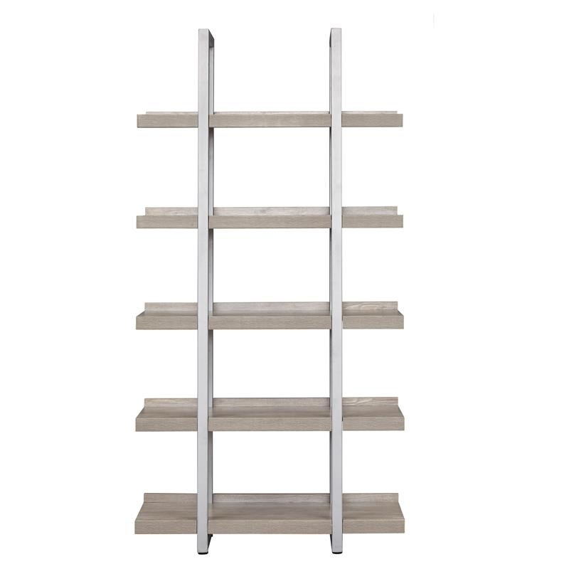 Unique Furniture K102 Contemporary Open Bookcase with 5 Shelves in Gray