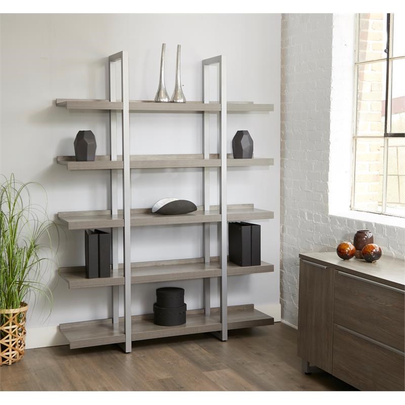 Unique Furniture K103 Contemporary Open Bookcase with 5 Shelves in Gray