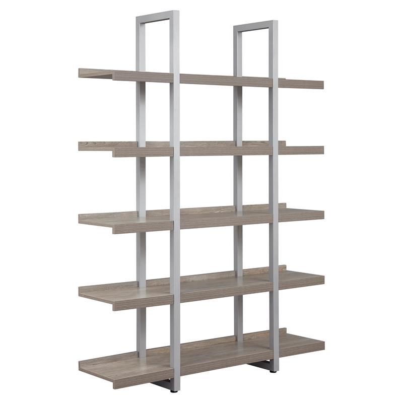 Unique Furniture K103 Contemporary Open Bookcase with 5 Shelves in Gray