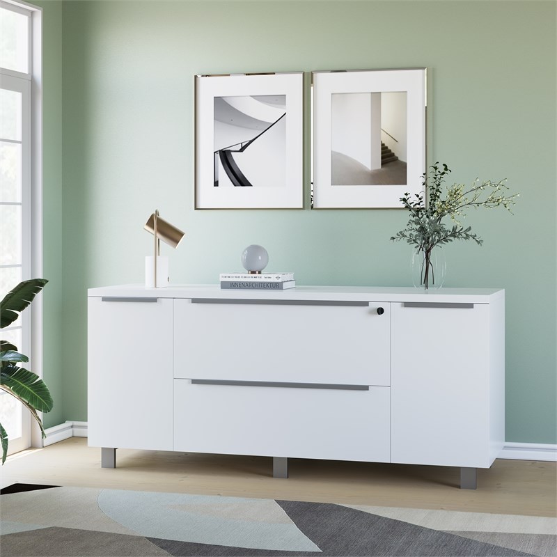 Unique Furniture K123 Credenza with 2 Drawers and 2 Doors in White