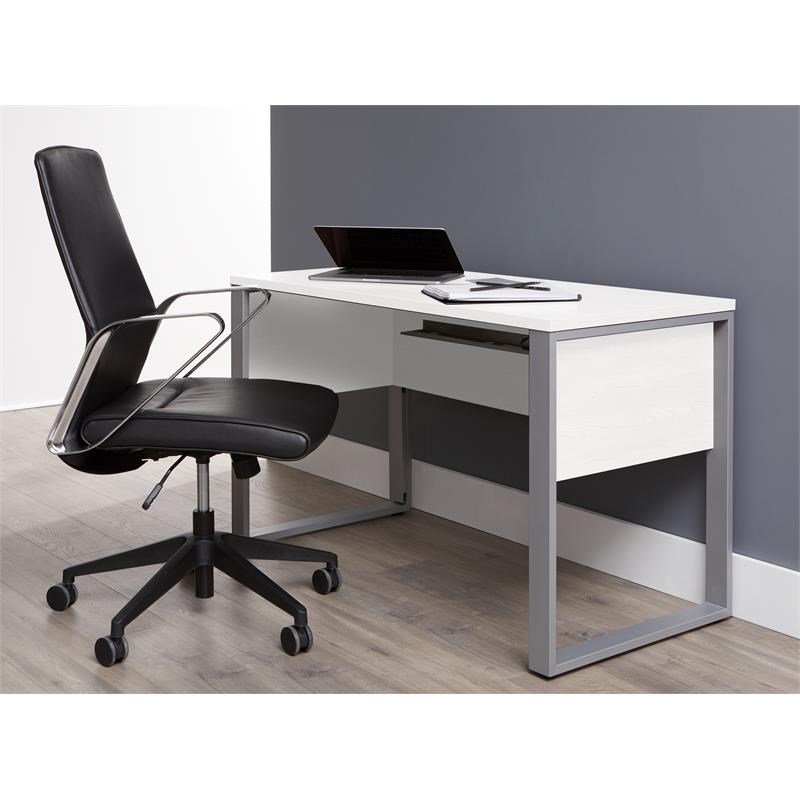 Unique Furniture K149 Contemporary Wood and Metal Rectangular Desk in White