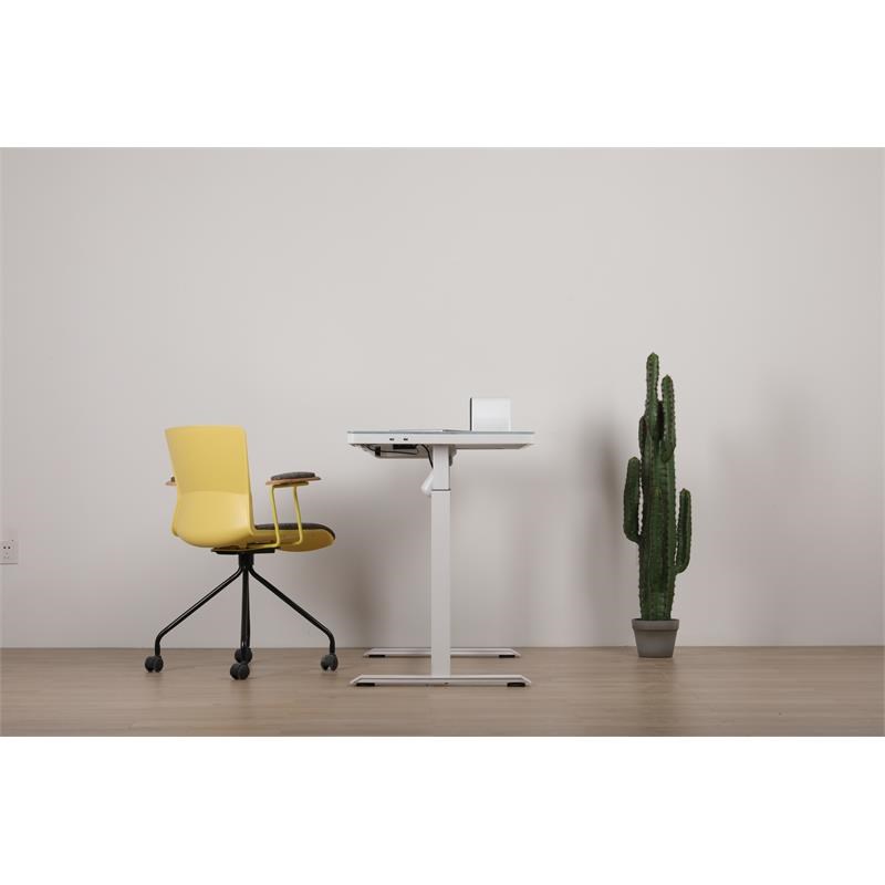 Unique Furniture Contemporary Glass Top Sit Stand Desk in White
