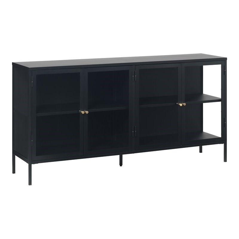 Unique Furniture 4-Section Metal and Glass Sideboard in Black