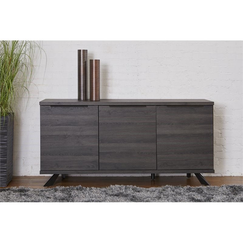 Unique Furniture Geneva 3-Door Modern MDF Wood and Steel Sideboard in Gray