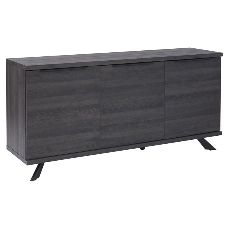 Unique Furniture Geneva 3-Door Modern MDF Wood and Steel Sideboard in Gray