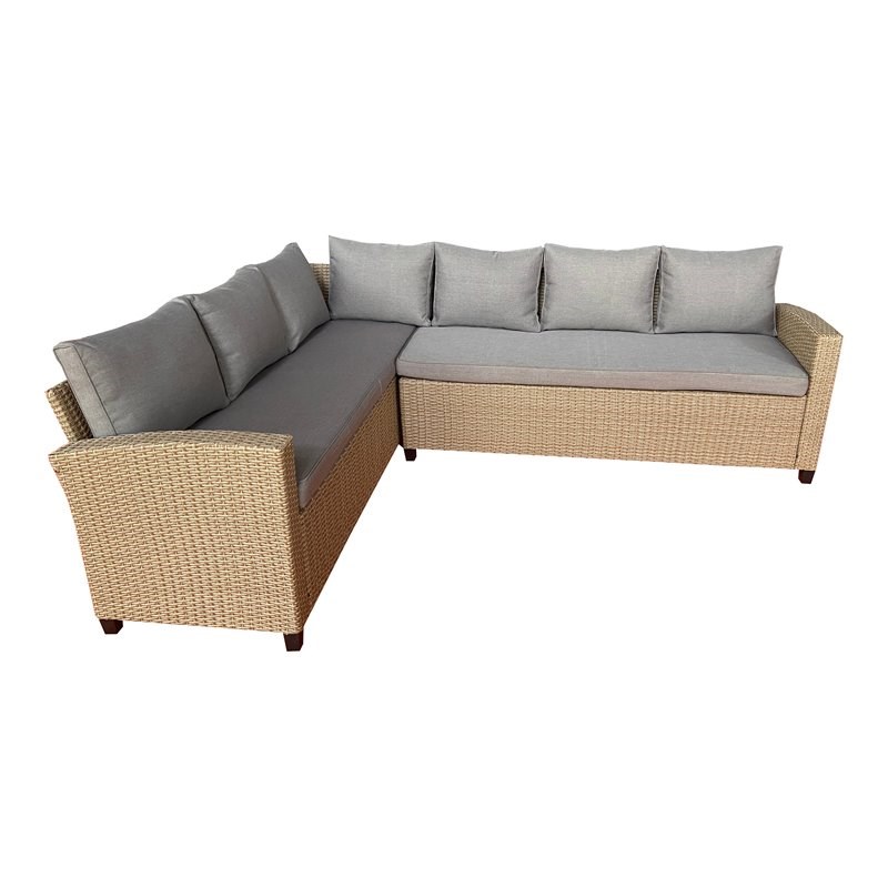Unique Furniture 6 Seat Steel and Rattan Outdoor Lounge Sofa Set in Natural