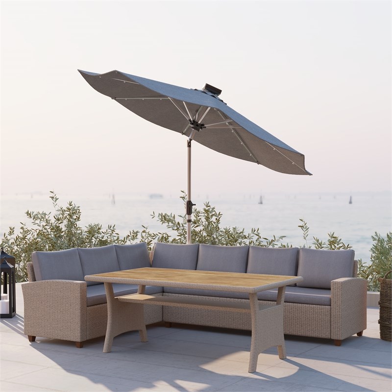 Unique Furniture 6 Seat Steel and Rattan Outdoor Lounge Sofa Set in Natural