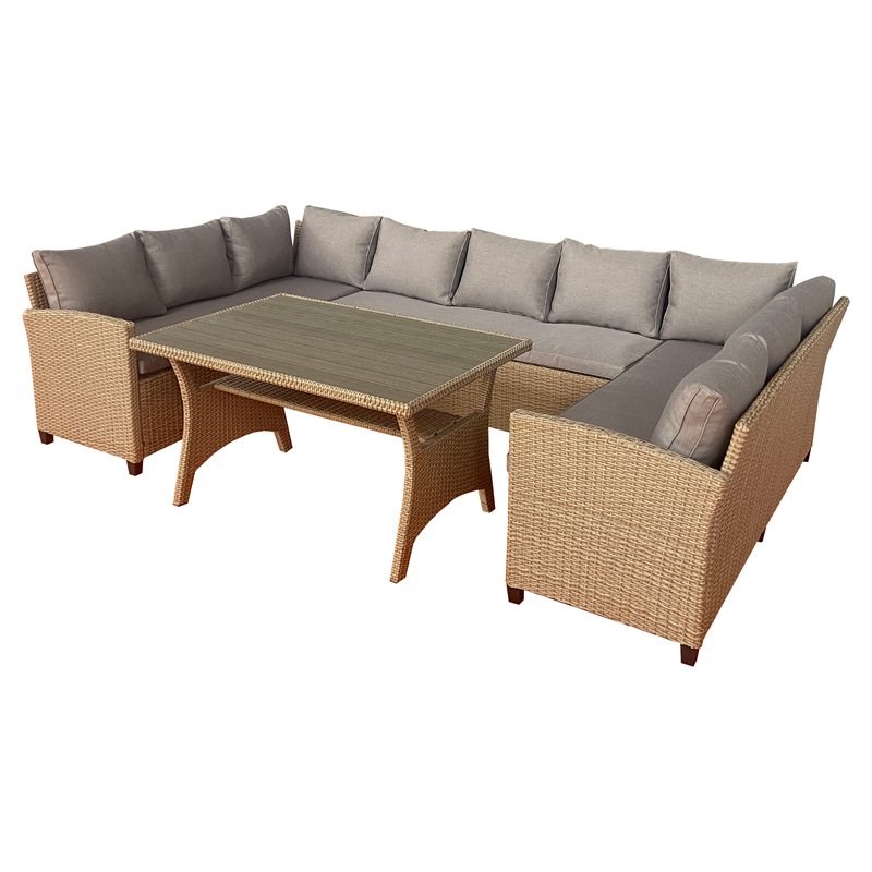 Unique Furniture 9 Seat Steel and Rattan Outdoor Lounge Sofa Set in Natural