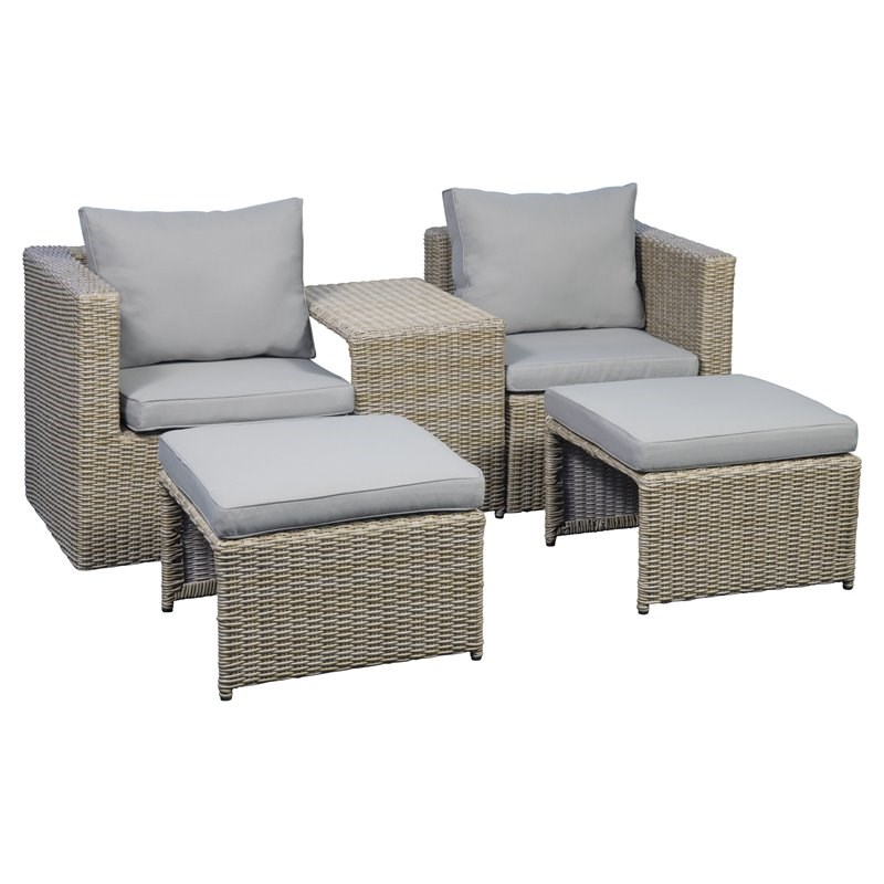 Unique Furniture 5 Piece Steel Polyester Modular Outdoor Sofa Set in Brown/Beige