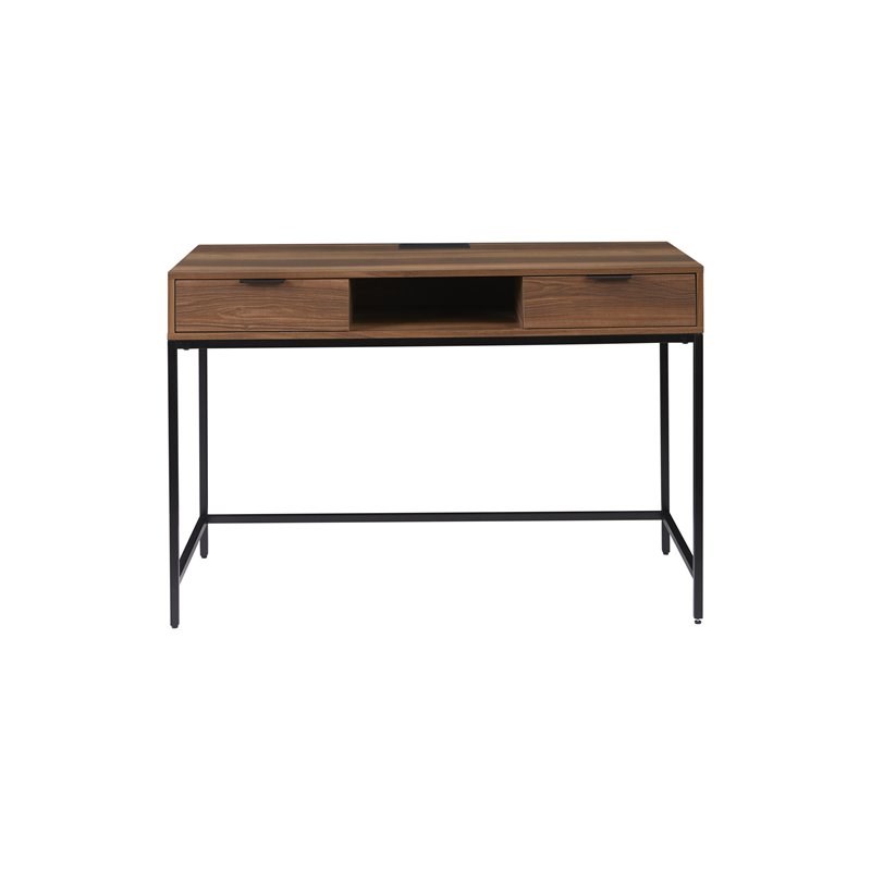 Unique Furniture Sierra MDF and Steel Home Desk with Drawers in Walnut
