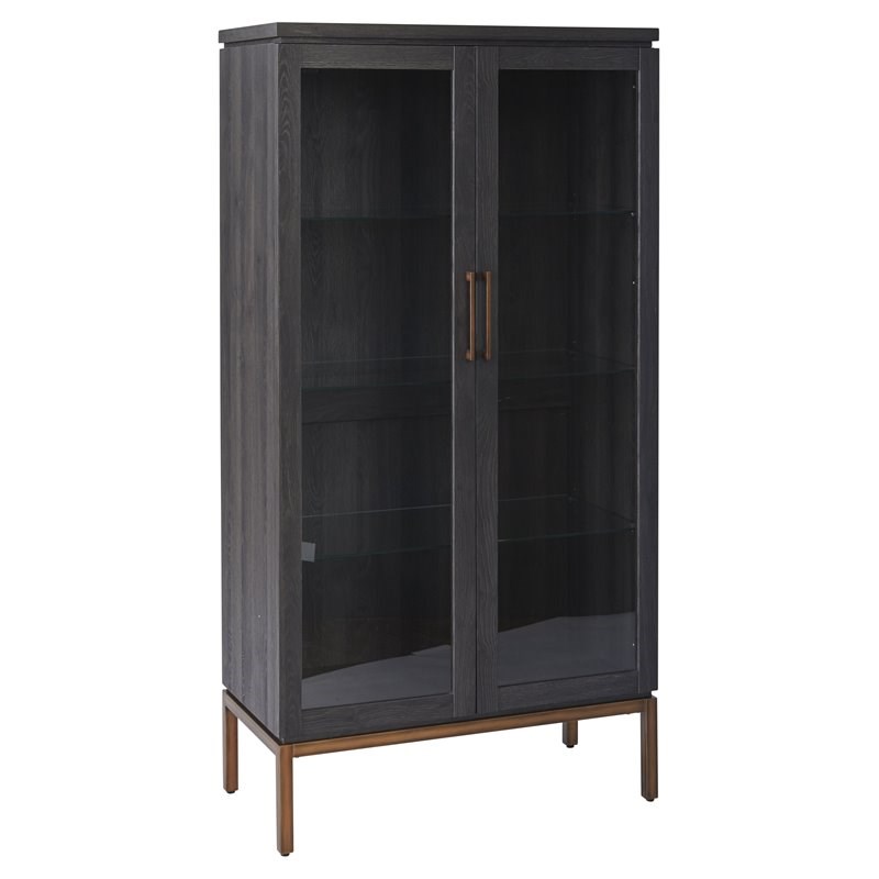 Unique Furniture Lucius Particle Board and Steel Display Cabinet in Brown/Copper