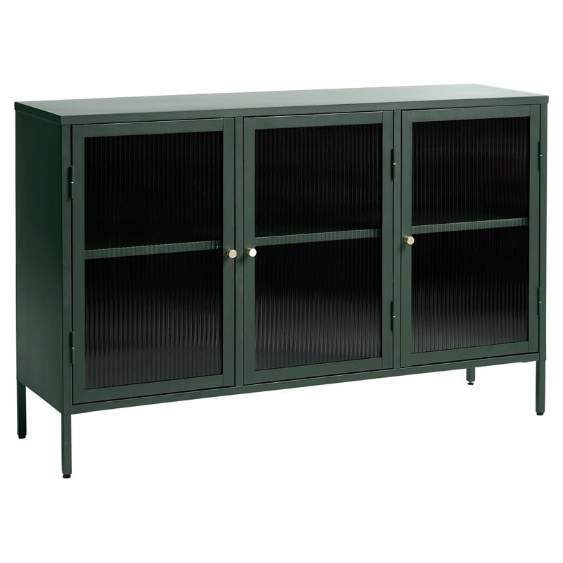 Unique Furniture Bronco 3-Door Contemporary Glass & Metal Sideboard in Green