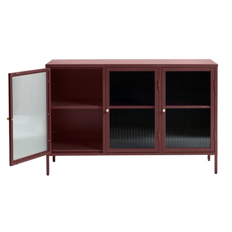 Unique Furniture Bronco 3-Door Contemporary Glass & Metal Sideboard in Red