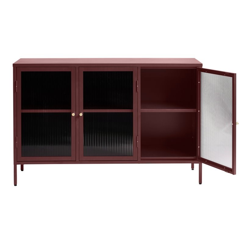 Unique Furniture Bronco 3-Door Contemporary Glass & Metal Sideboard in Red