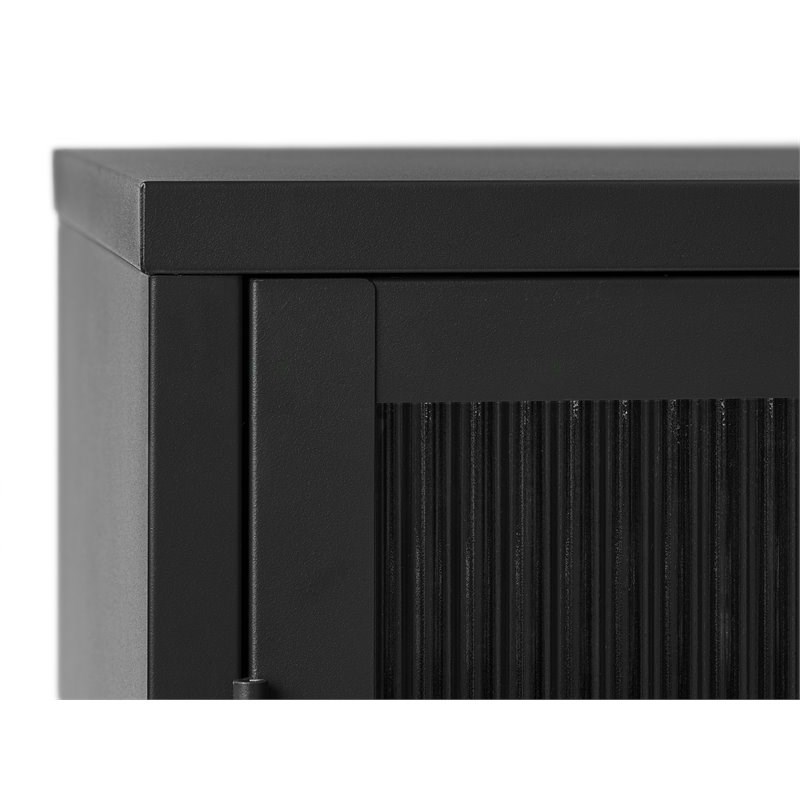 Unique Furniture Bronco 3-Door Contemporary Glass & Metal Sideboard in Black