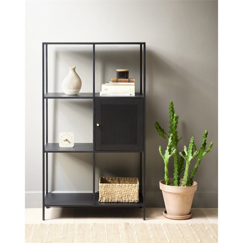 Unique Furniture Malibu 3-Shelf Contemporary Metal Bookcase in Black