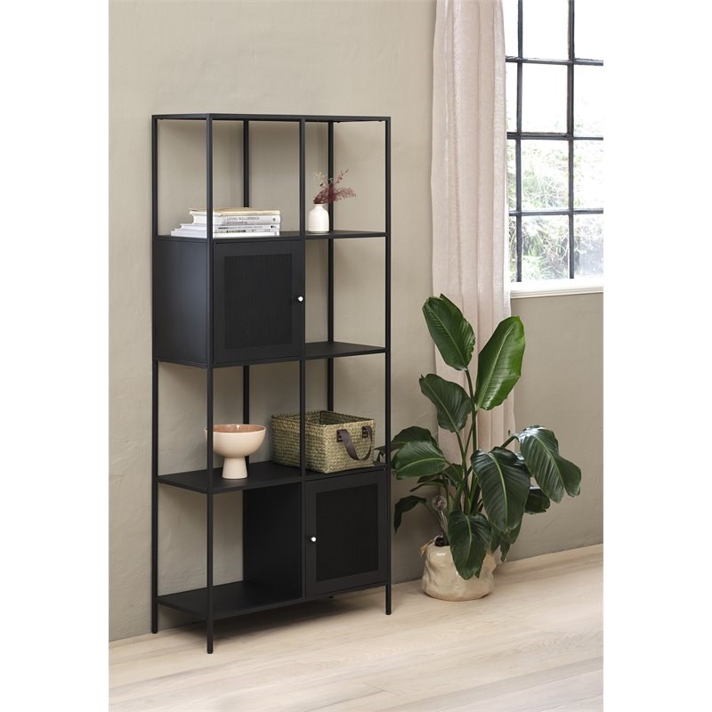 Unique Furniture Malibu 4-Shelf Contemporary Metal Bookcase in Black