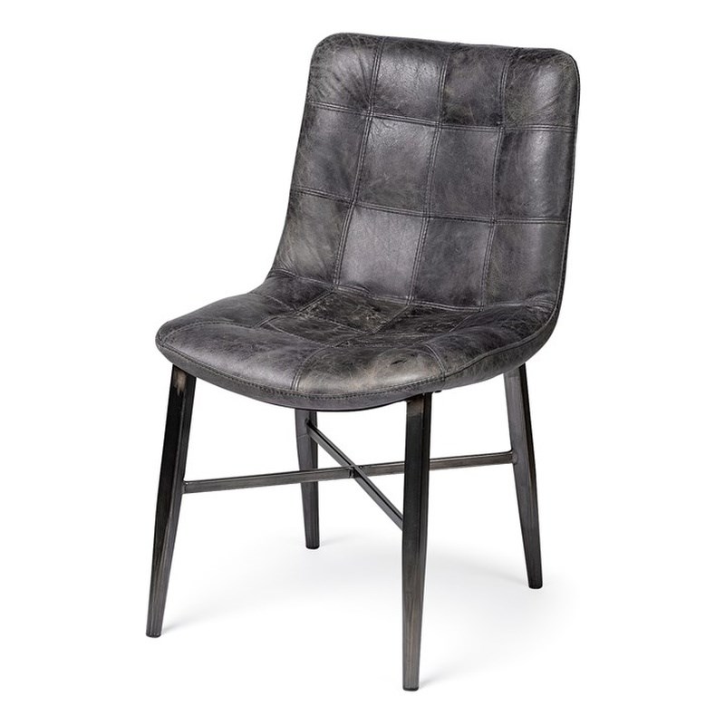 mercana horsdal black leather seat black metal frame dining chair 50409