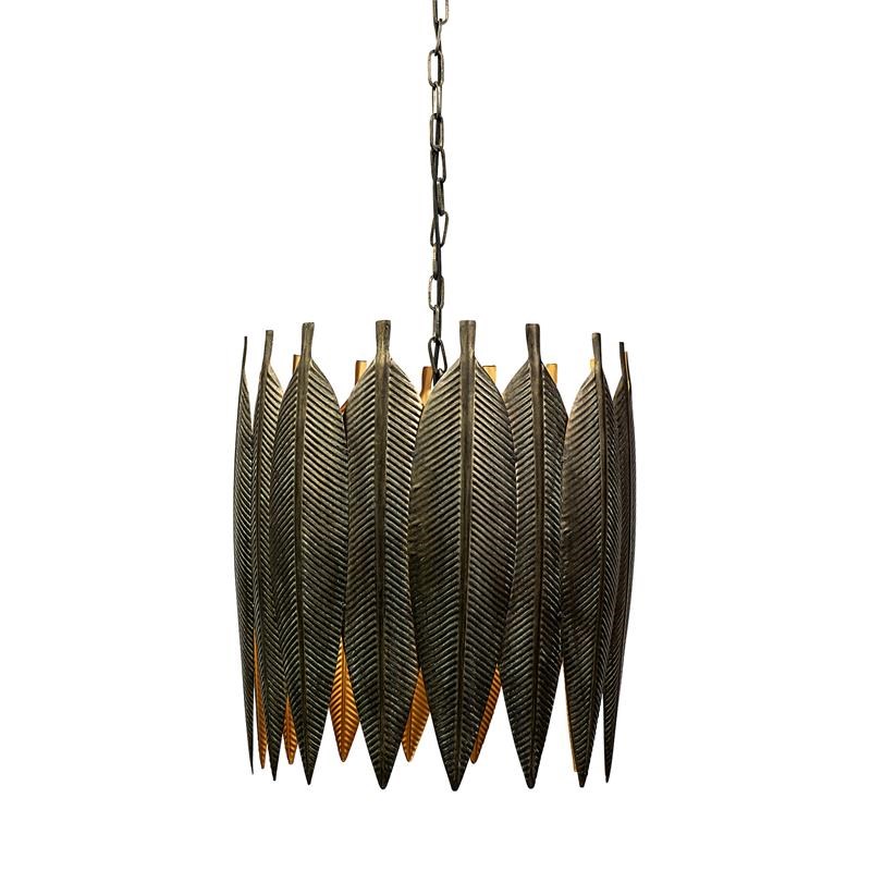 Mercana Sia 20 1x59 4 Gold Toned Metal Leaf Detail Drum Pendant Light 68997