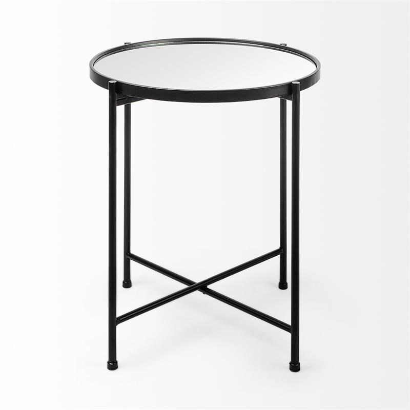 samantha (small) black metal with mirrored top accent table 69339
