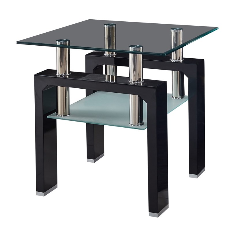 Artisan Furniture Perla End Table With Tempered Glass In Black Lacquer T4b