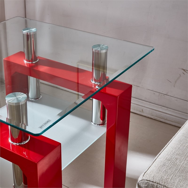 red glass end table