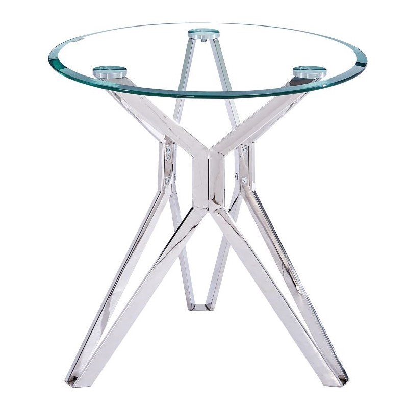 Artisan Furniture Lanclos Round Tempered Glass End Table in Silver Chrome