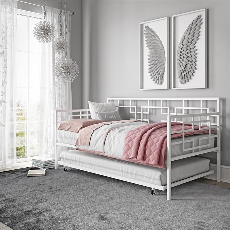 DHP Gail Twin Daybed with Trundle in White Metal