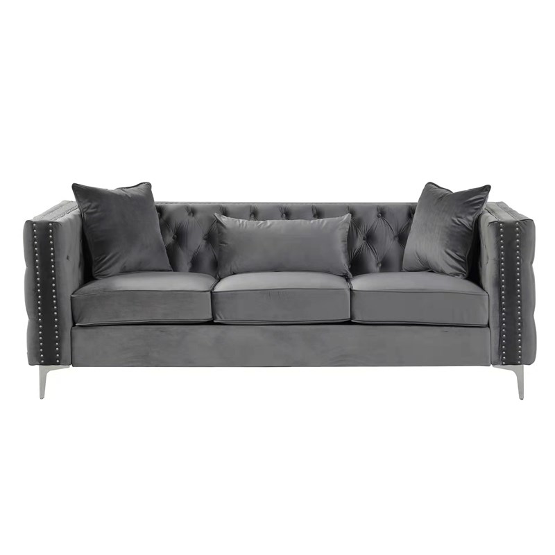 RN Furnishings 2 Piece Button Tufted Velvet Contemporary Sofa Set -Gray
