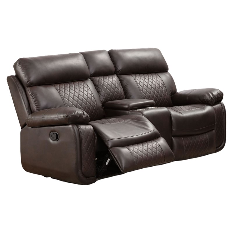 RN Furnishings Reclining Faux Leather loveseat with storage console