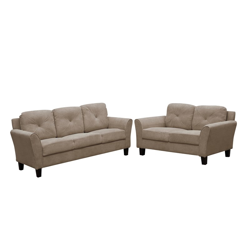 RN Furnishings 2 PC Button Tufted Chenille Fabric Sofa Set-Light Brown